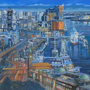 Hamburg Luftansicht abends